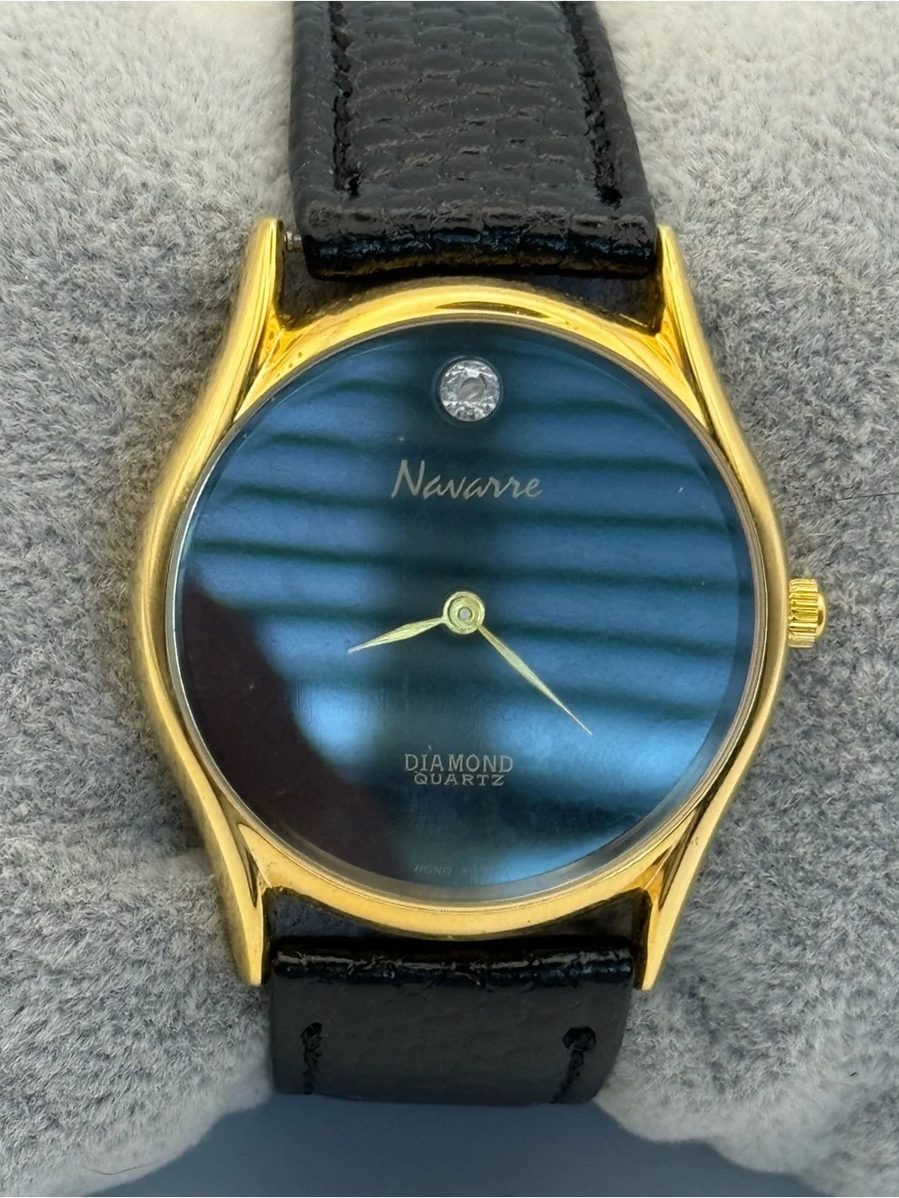 Navarre Gold Case Black Strap Blue Dial Diamond Quartz Watch